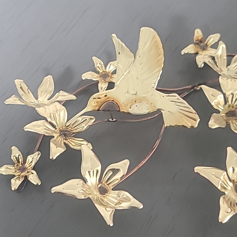 Vintage Copper Wire Hummingbird & Flower Wall Art - Picture 3 of 4